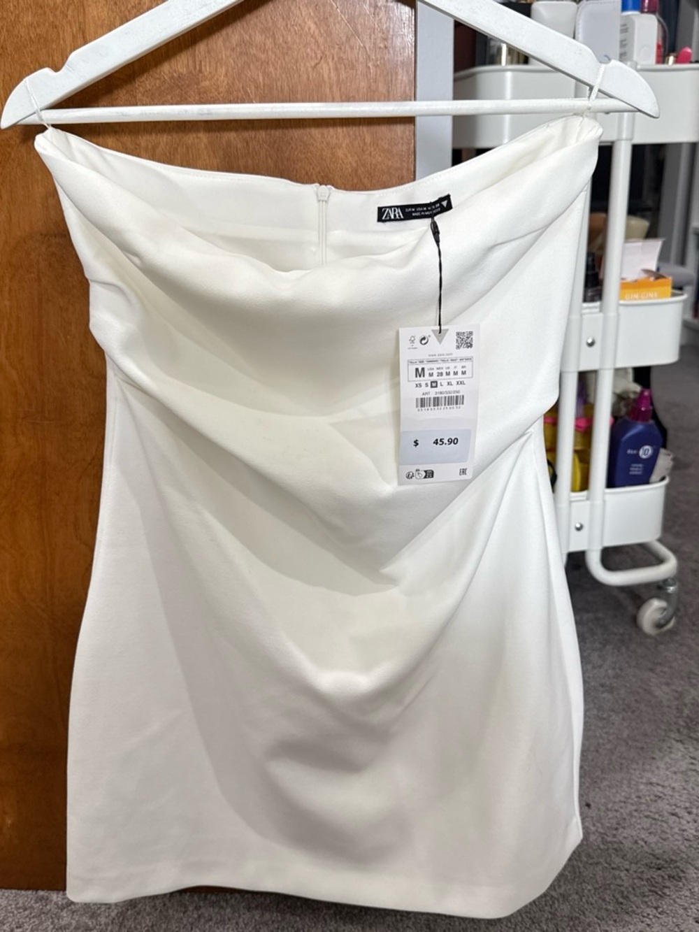 Zara White Strapless Draped Mini Dress